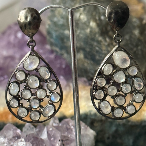 Rainbow moonstone sterling silver earrings - Picture 4 of 10